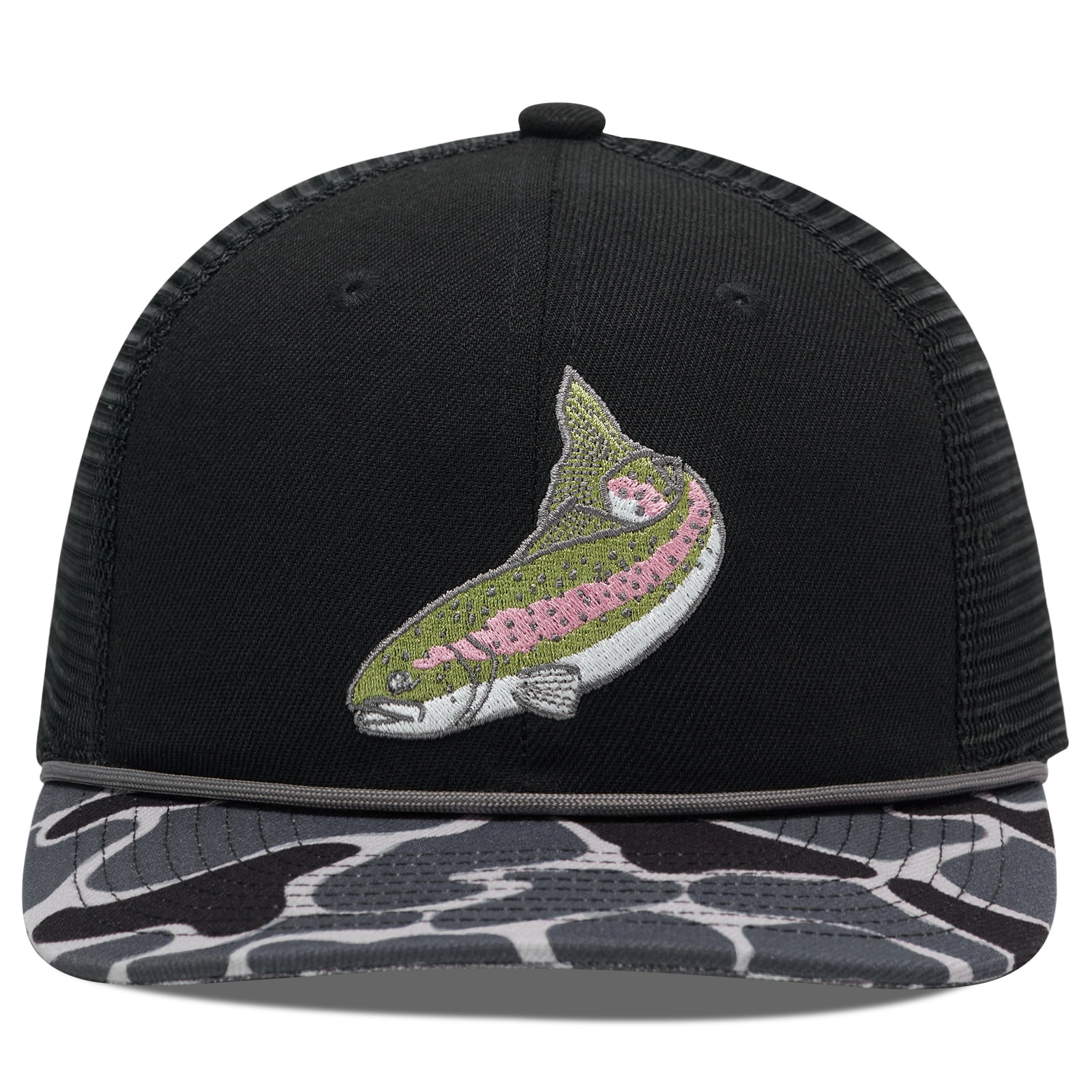 Bassdash Camo Rope Trucker Hat Adjustable, Embroidered Baseball Cap with Mesh Back for Hunting & Fishing