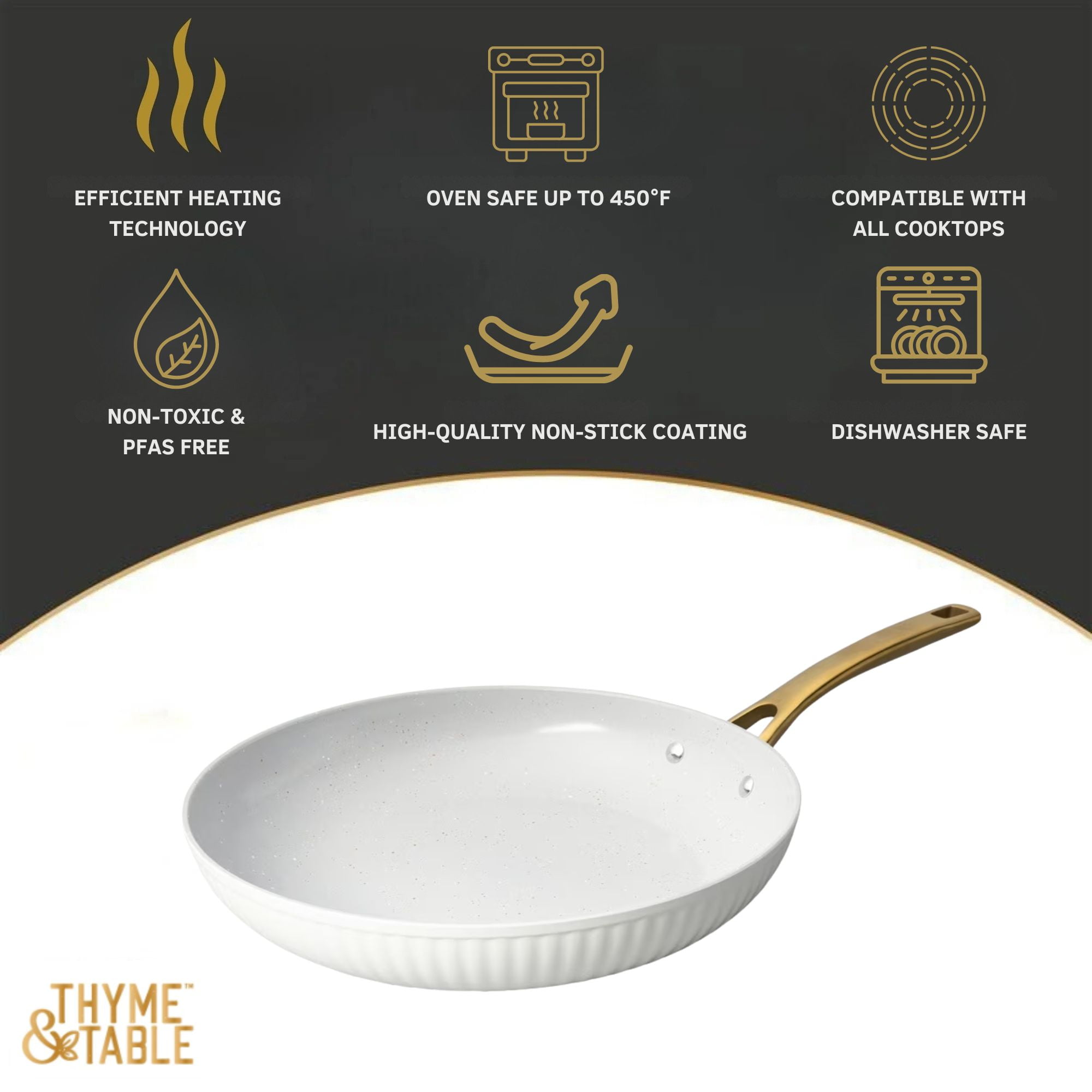 Thyme & Table 12" Non-Stick Signature Ribbed Fry Pan- White & Gold