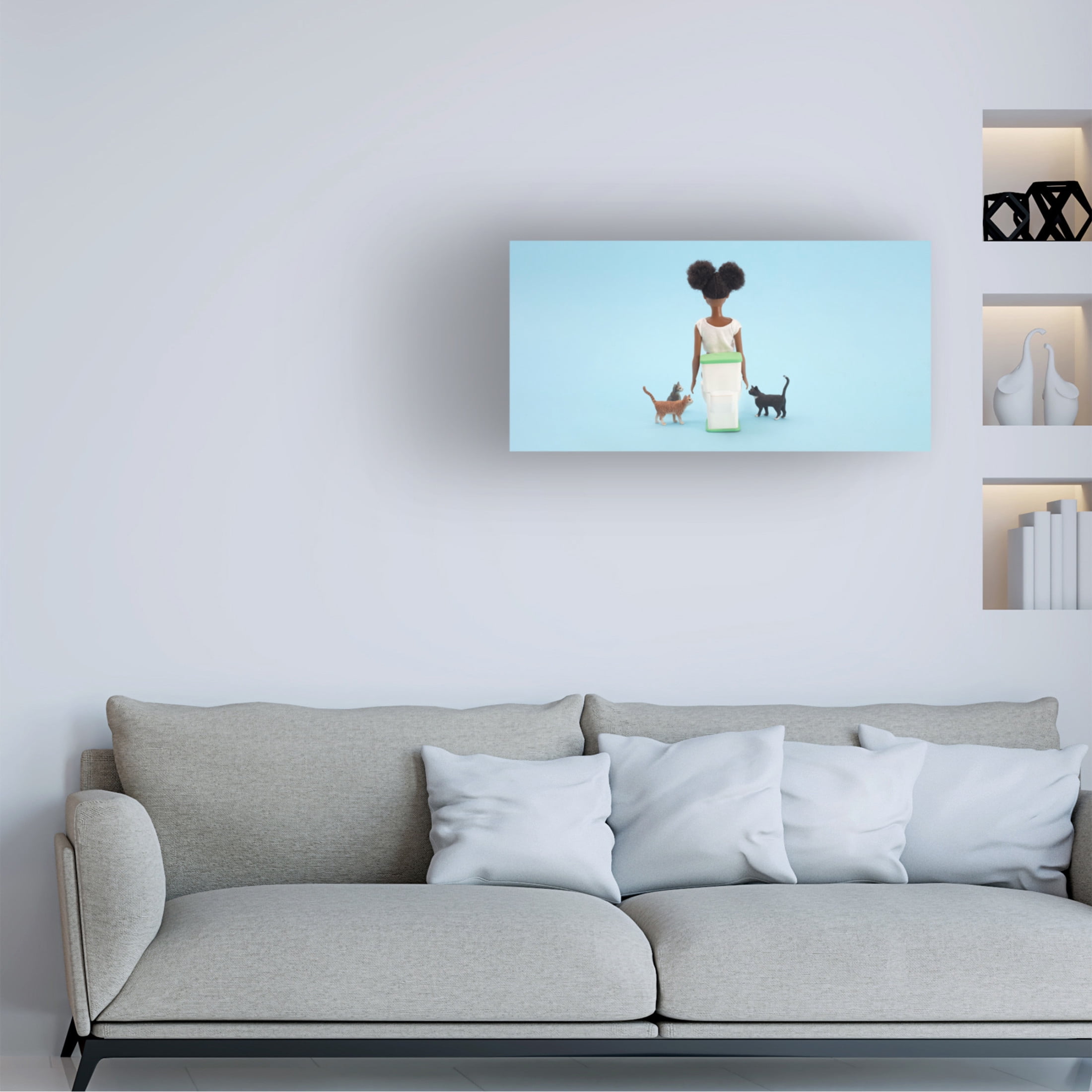 Canvas Wall Art - Julia Ramiro 'Cagar Con Gatos Taza' Wall Art for Living Room, Bedroom, or Office Décor by Trademark Fine Art - 32 x 16 Inches