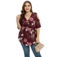 thumbnail image 5 of Daystry Plus Size Tops for Women Sexy Empire Waist Dressy Cold Shoulder Short Sleeve Shirts F Wine Red-1X, 5 of 8