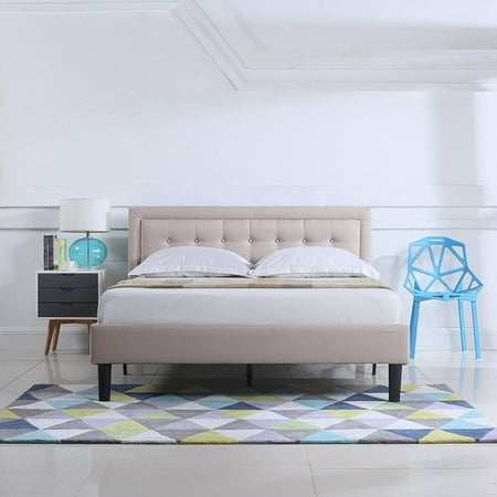 Classic Deluxe Linen Low Profile Platform Bed Frame with ...