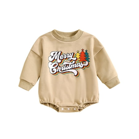 

Mioliknya Baby Christmas Romper Long Sleeve Tree Letters Print Fall Bodysuit