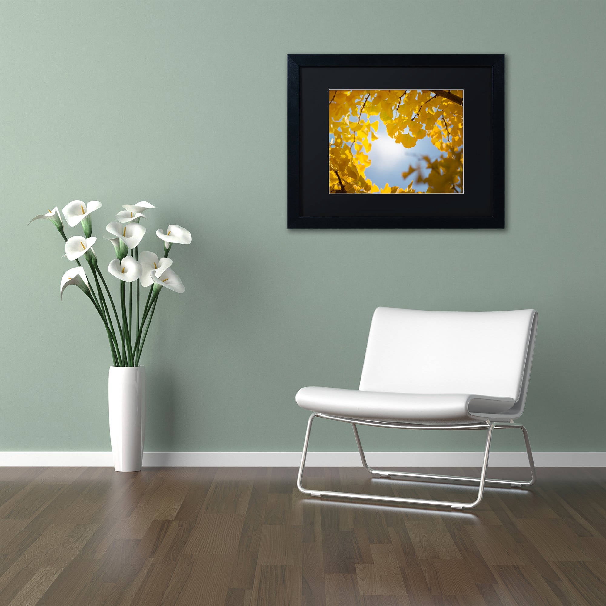 Trademark Fine Art "Ginkgo Leaves in Autumn" Canvas Art by Philippe Sainte-Laudy Black Matte, Black Frame