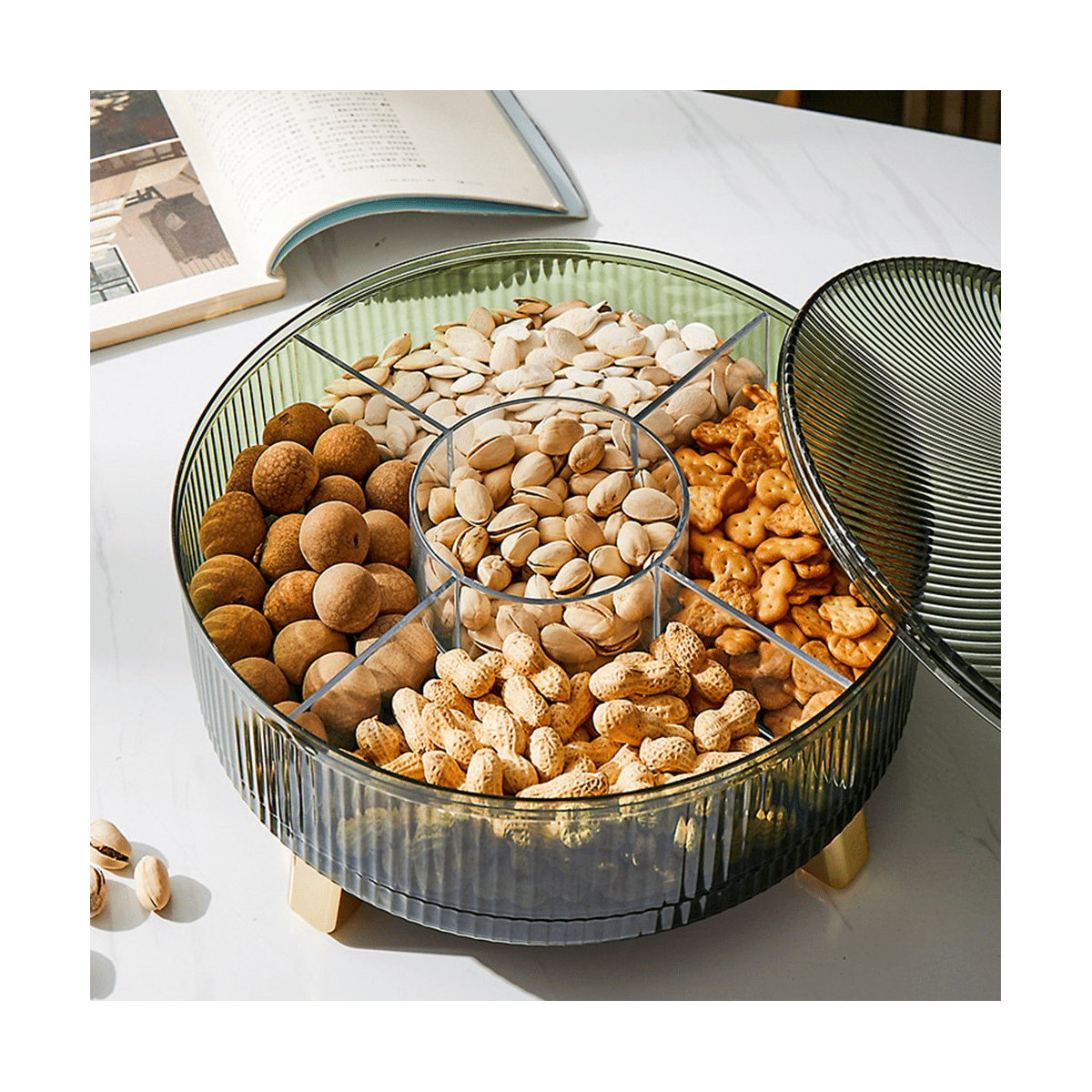ONE-Layer Rotating Light High- Bowl Home Multifunctional Melon Seeds Dried Storage Box White
