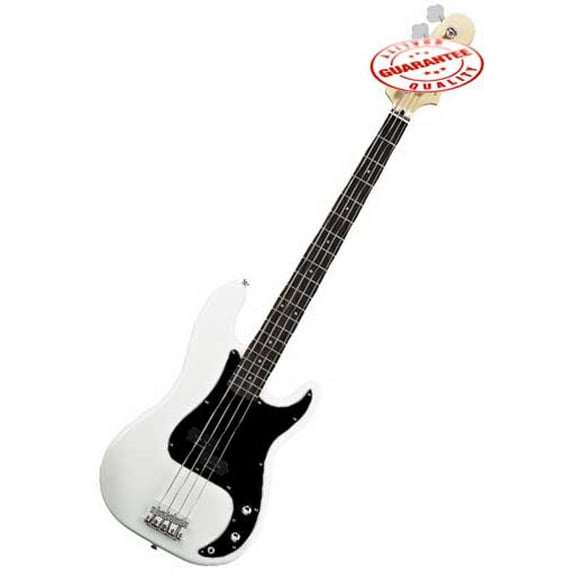 Electric Bass Guitar with Bag, Strap and Tuner, White