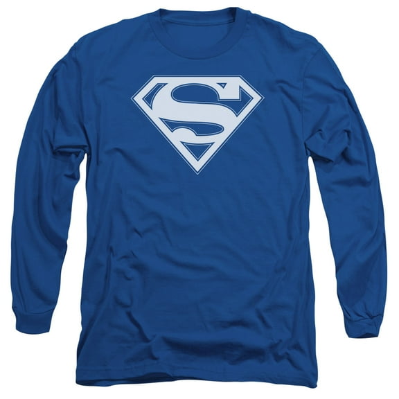 Superman Blue & White Shield Long Sleeve Adult 18/1 T-Shirt Royal Blue