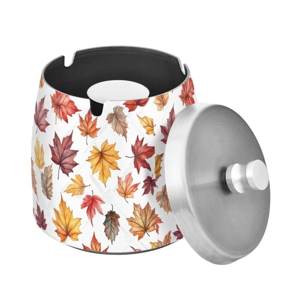 Yayeee Ashtray with Lid for Cigarette Smokeless Stainless Steel Home Ash Holder, Gray Autumn Leaves