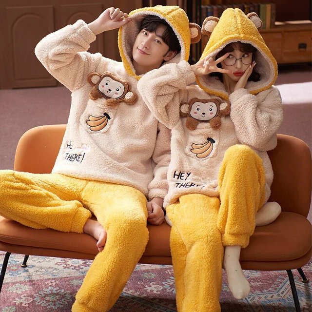 Conjuntos de pijamas para parejas para hombres y mujeres, ropa de dormir gruesa de invierno, ropa de dormir de dinosaurio de dibujos animados, amantes coreanos, ropa de casa suave y cálida