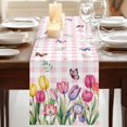 thumbnail image 3 of Table Runners 70 Inches Long Dress Scarves, Tulips Spring Floral Farmhouse Coffee/Dining/Kitchen Table Decor, Holiday Table Runner, Pink Plaid Flowers Butterfly Pastoral 13x70 Inch, 3 of 9