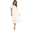 thumbnail image 2 of Women's Vintage Victorian Nightgown Short Sleeve Sheer Flare Hem Sleepwear,Off Shoulder Pajamas Dress Super Soft Nightwear Full Slip A-line Loose Lounge Dress,Summer Nightwear,S-XXL White, 2 of 7