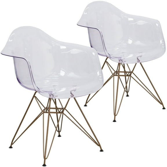 Flash Furniture Casper 2 Pack Allure Series Transparent Side Chair with Gold Base