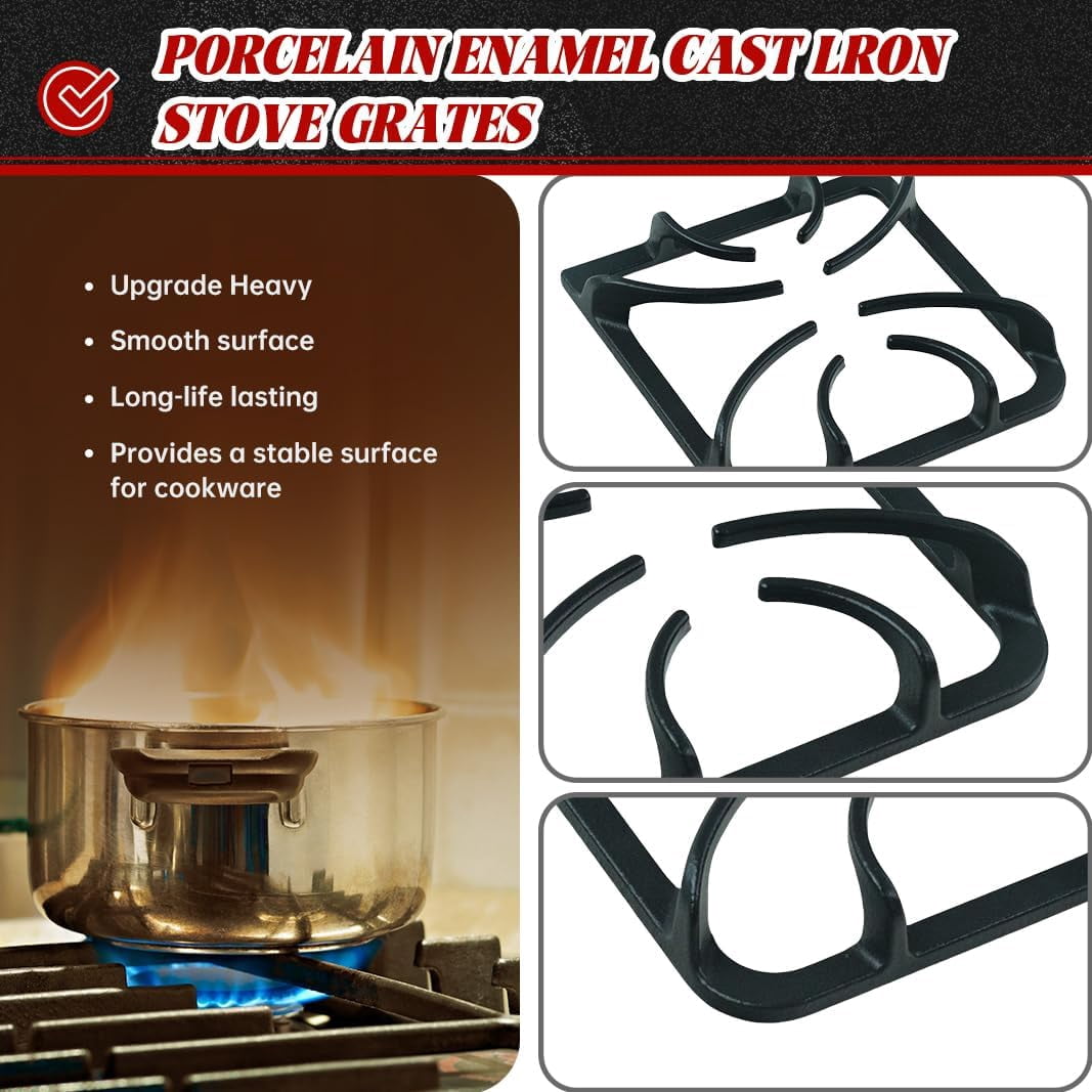 316202405 Stove Burner Grate Replacement Parts for Frigidaire Kenmore Stove, Gas Range Rack Set for Frigidaire, Burner Top Parts Cast Iron Rack 8.85 x 8.8 inches 4 Pack