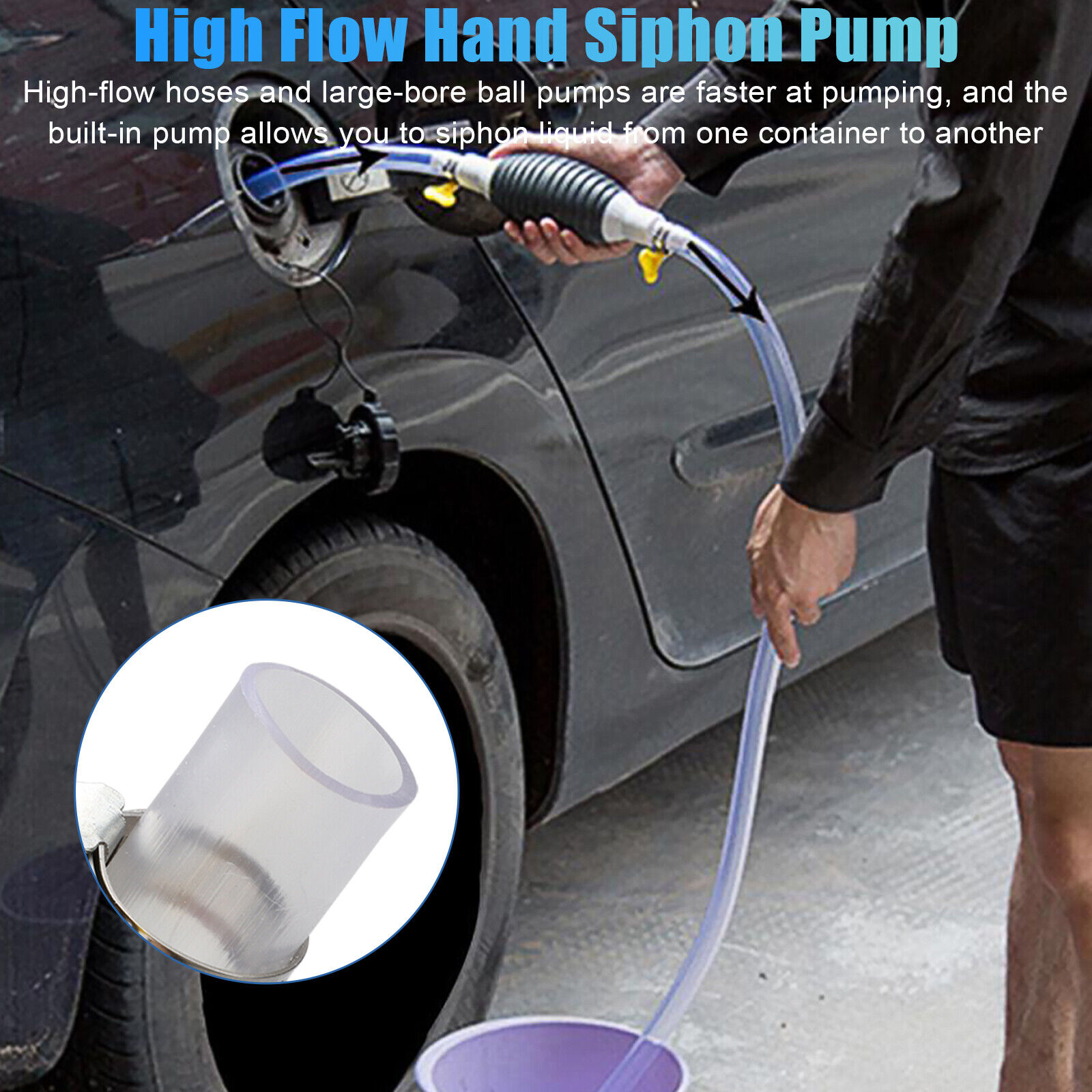 Siphone Hose Hand Pump Fuel Transfer Manual Petrol Line Water Oil Car Motorcycle