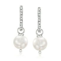Ross-Simons 10mm Cultured Pearl and .40 ct. t.w. White Topaz Removable Hoop Drop Earrings in Sterling Silver, Women's, Adult