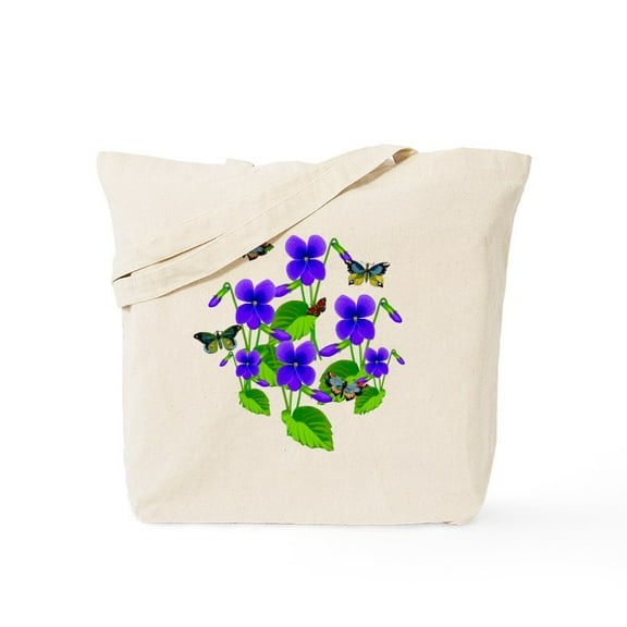 CafePress - Violets And Butterflies Tote Bag - Unisex Canvas Tote Bag, Beige, 1-Piece