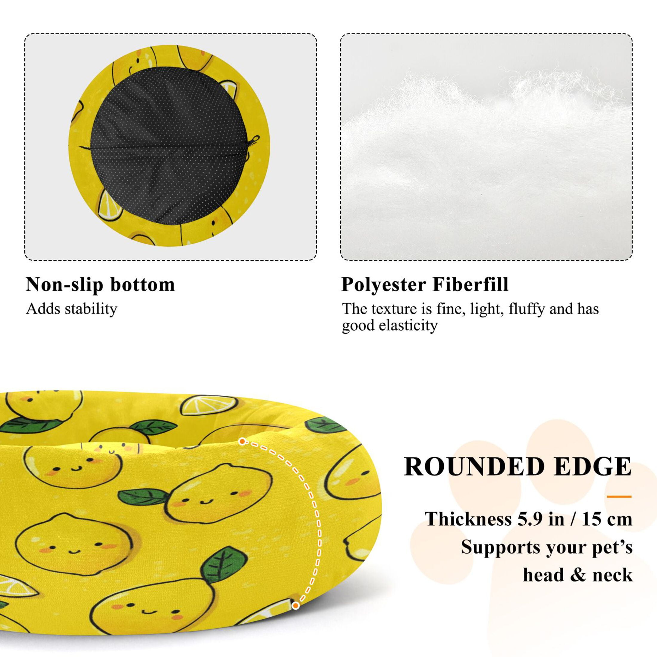 Iauyy Pet Couch Donut Cat Bed for Indoor Cats/Small Dogs Washable & Machine with Non-slip Bottom Calming Cat Furniture, Lemon Cartoon Wallpaper (M)