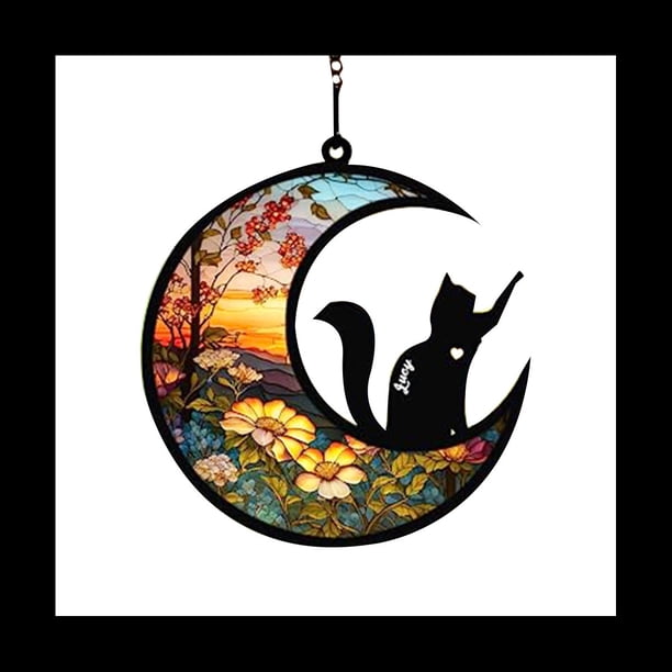 Memorial Suncatcher, Personalizado con Nombre Fecha Razas de Gatos Suncatcher, PéRdida de Mascotas Suncatcher, Luz AcríLica TeñIda