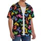 thumbnail image 2 of Balery Colorful Geometric Dog Camisa Casual de Manga Corta con Botones para Hombre, Texturizada, Estilo Cubano, para Playa, Verano-X-Large, 2 of 5
