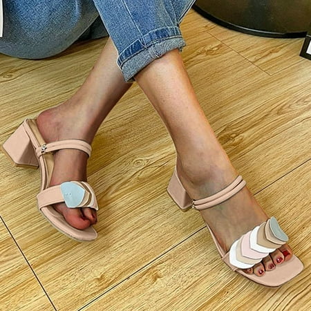 

Aayomet Sandals for Women Size Summer Plus Thick Heel One-Line Fashion Sandals Women s Women s sandals Beige 6.5