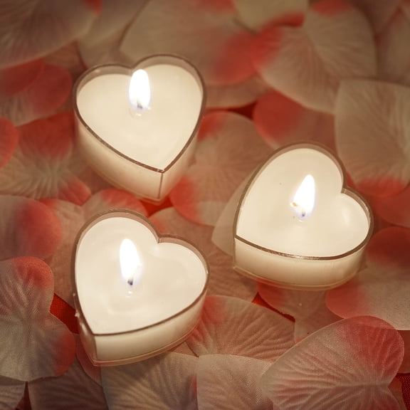 Efavormart 12 Pack White Heart Shaped Tea Light Candles Birthday, Proposal, Wedding, Party, Engagement, and Table Decor