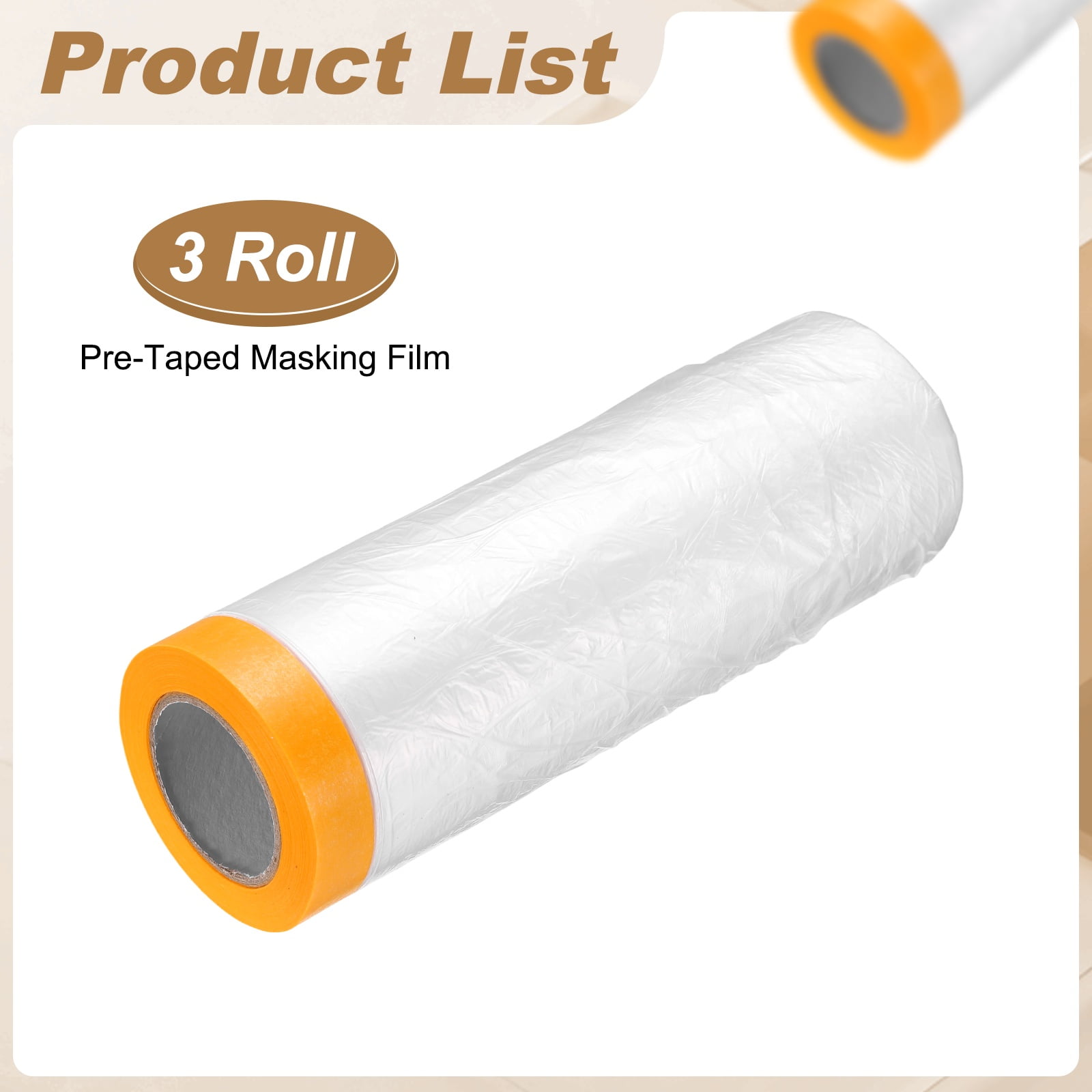 Uxcell 3pcs Pre-Taped Masking Film 94.5"x65ft Adhesive Tape and Drape Painters Plastic Drop Cloth Film with Tape Plastic Sheeting for Automotive Painting Covering, Clear