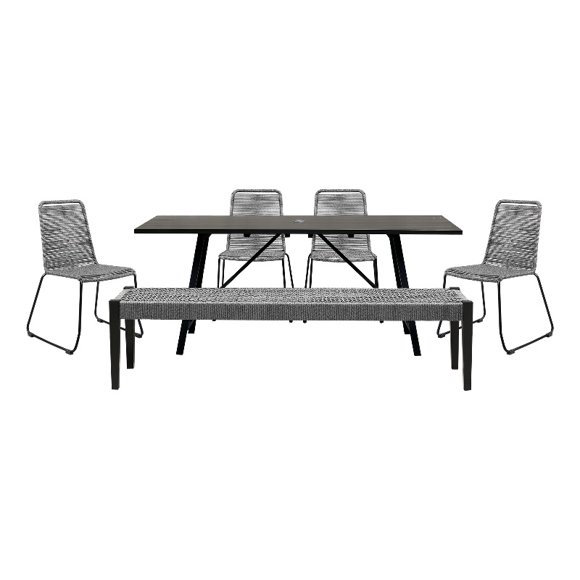 Armen Living Koala Shasta Camino Ensemble de Salle à Manger en Bois d'Extérieur 6 Pcs Gris/noir