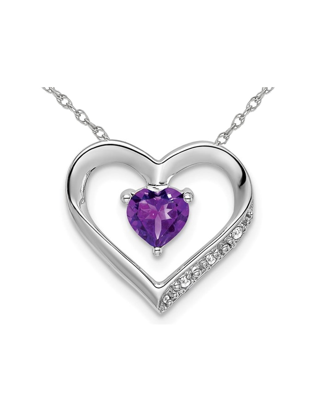 3Ct Heart Cut Amethyst Halo Pendant 18'' Free Chain Solid 14k White Gold Finish