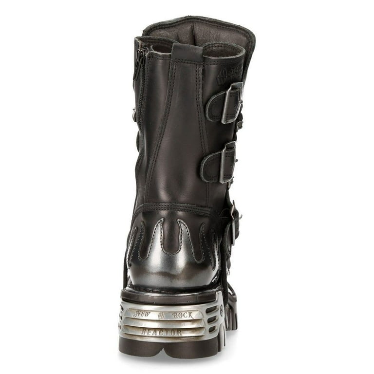 New Rock 591-S2 Black/Silver Gothic Leather Flame Boots 36