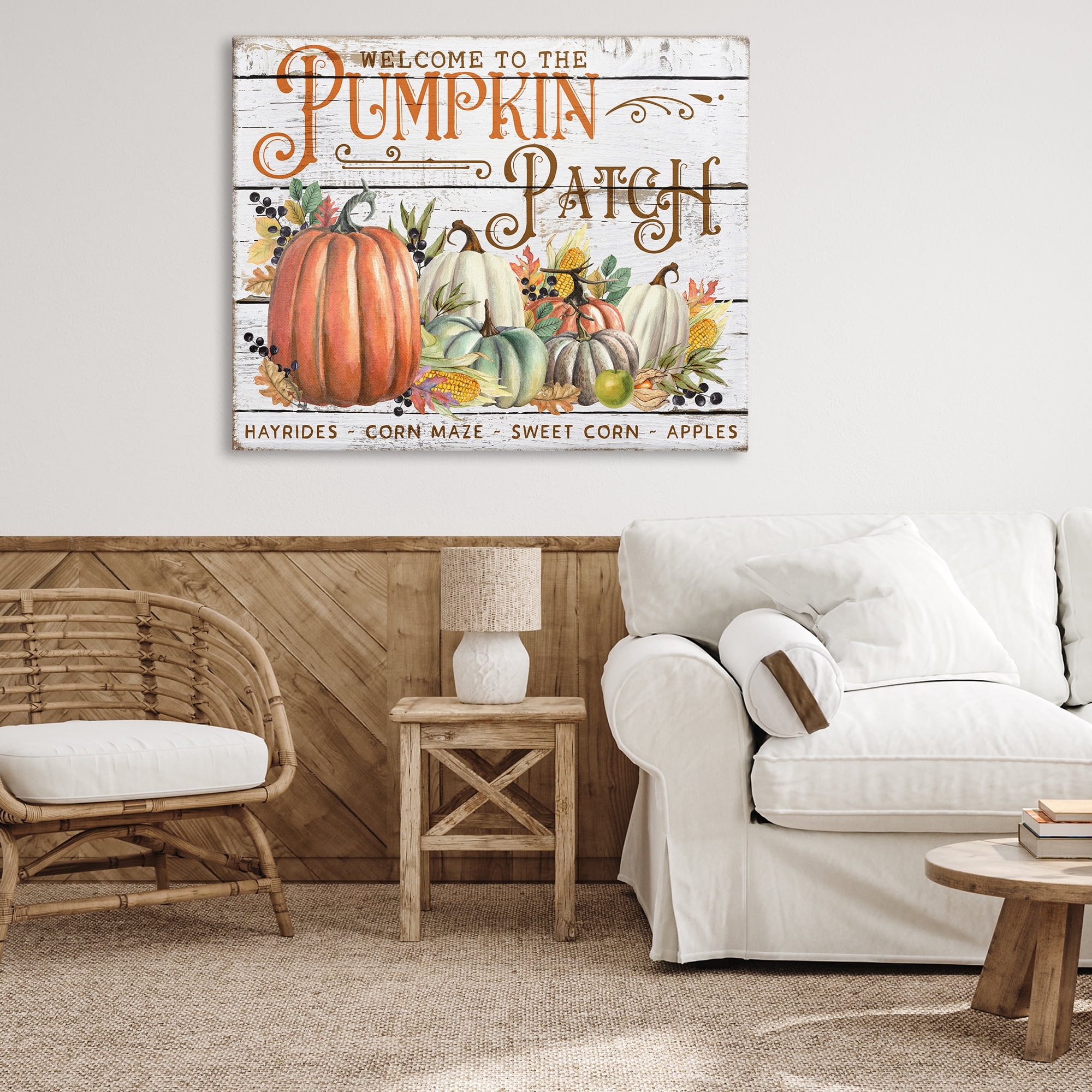 Stupell Industries Welcome Pumpkin Patch Holiday Painting Gallery Wrapped Canvas Art Prints Wall Art, 48 x 36