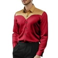 thumbnail image 1 of XDZJLR Men Shirts Fashion Color Combination Long Sleeved Large Size Casual Tee, 1 of 7