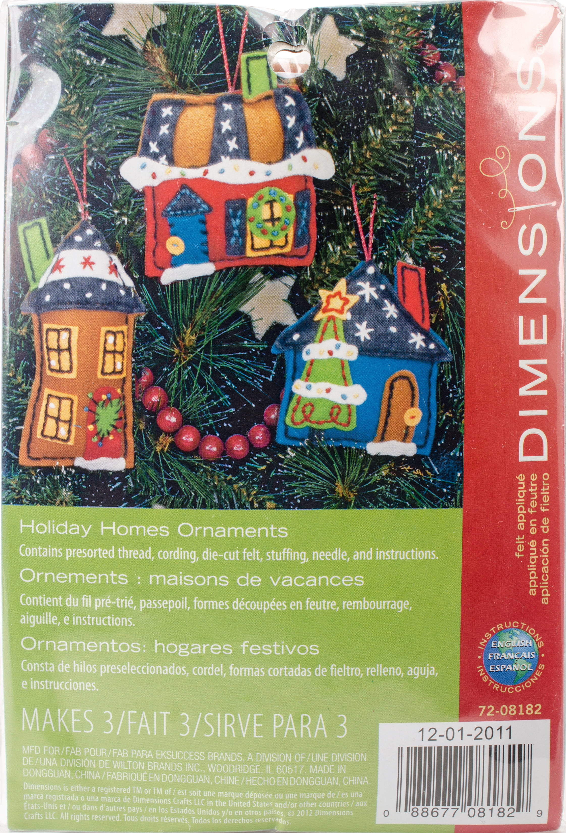 Christmas Felt Kit Set of 3 HOLIDAY HOMES ORNAMENTS Dimensions