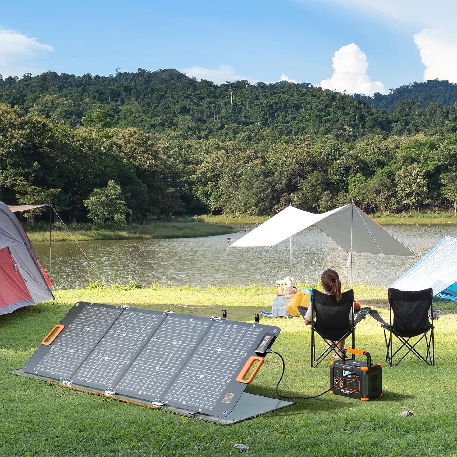 GRECELL 120W Bifacial Portable Solar Panel for Power Station Generator, 21.6V Foldable Waterproof Solar Charger with XT60/Type-C/2 USB DC Output for Camping, RV, Outdoor