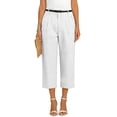 thumbnail image 4 of Wutalume Women's Solid Color Casual Fashion Breathable Loose Cotton Linen Capri Pants Summer Beach Vacation Trousers,White M, 4 of 5