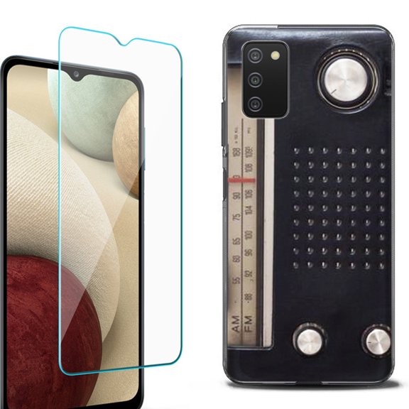 Slim-Fit Protective Fashion Phone Case (Black) for Samsung Galaxy A03s, with Tempered Glass Screen Protector, by OneToughShield ® - Vintage Radio