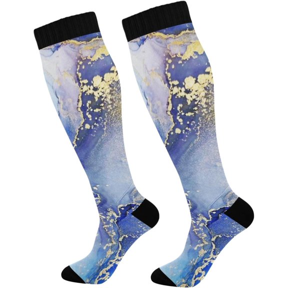 GZHJMY Marble Compression Socks, Women Men Long Stocking (20-30mmHg), Travel Knee High Stockings for Athletic Sports,Running,Cycling,Nursing