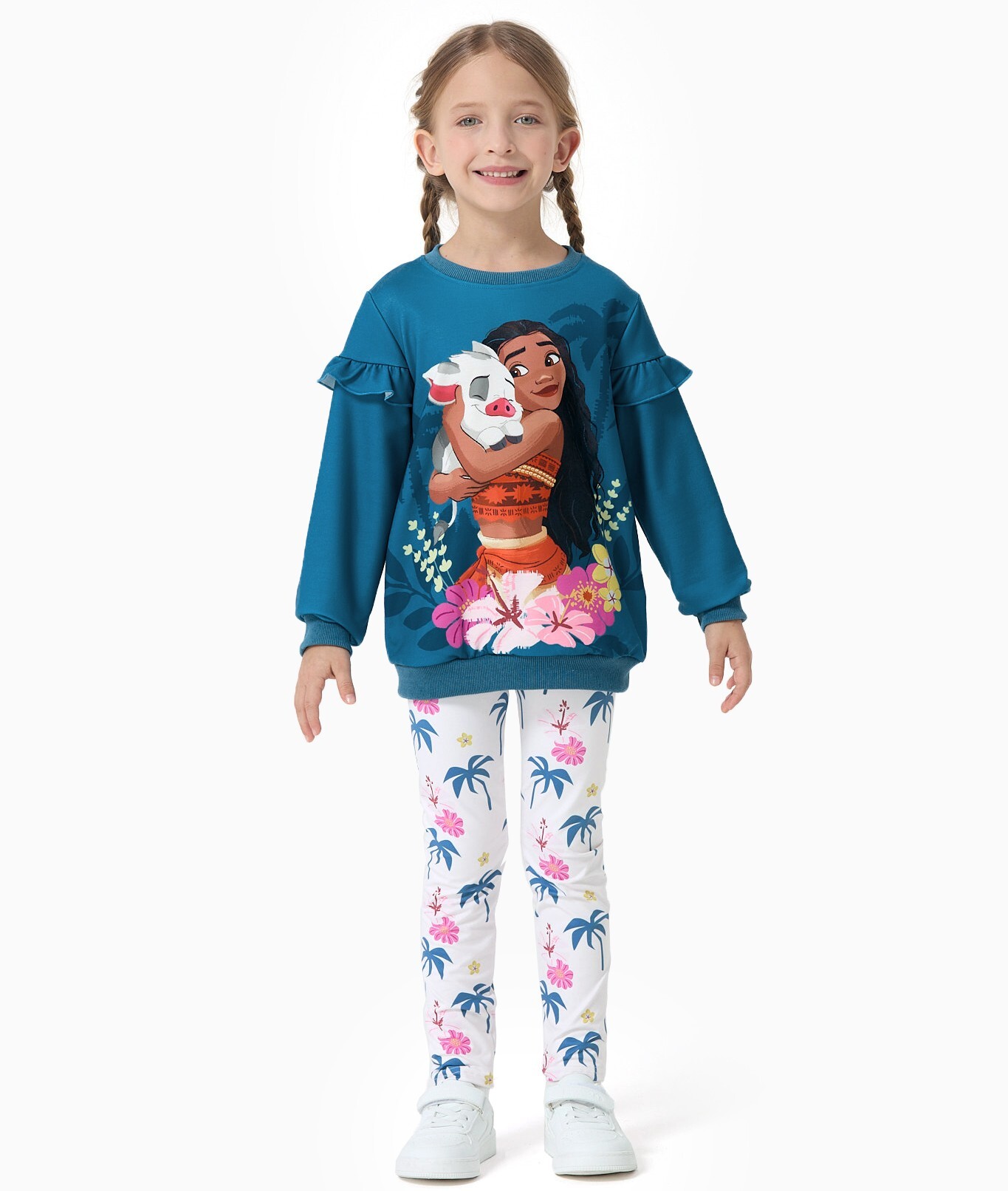 Disney Princess Toddler Girls Ruffle Sweatshirt and Leggings Moana Graphic Teal Outfit 2-Piece Set 3-4Y