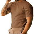 thumbnail image 2 of ZCFZJW Men's Ribbed Knit T Shirts Short Sleeve Crew Neck Slim Fit Stretchy Muscle Shirts Basic Solid Crewneck Athletic Tee Tops Brown XXXL, 2 of 6
