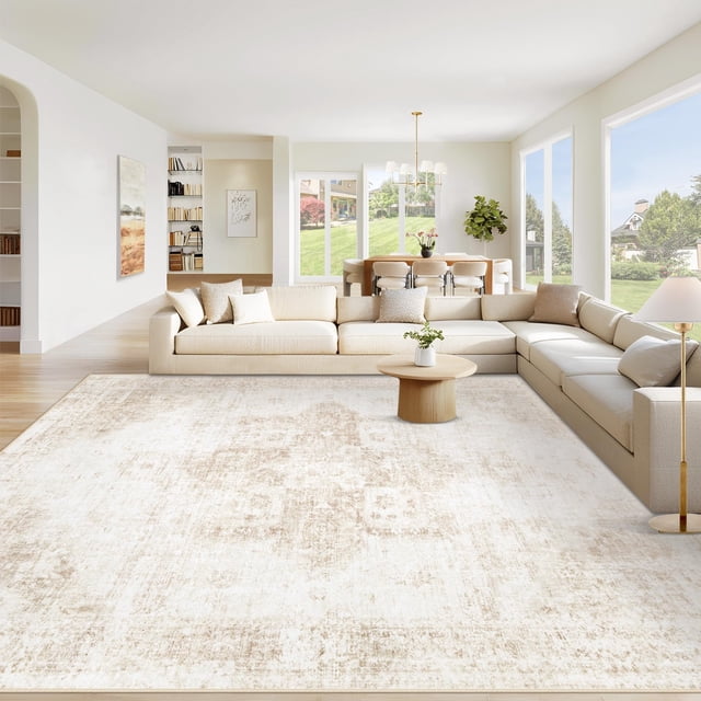 Alfombra de área VECARF 305 x 366 cm, lavable, antideslizante, beige