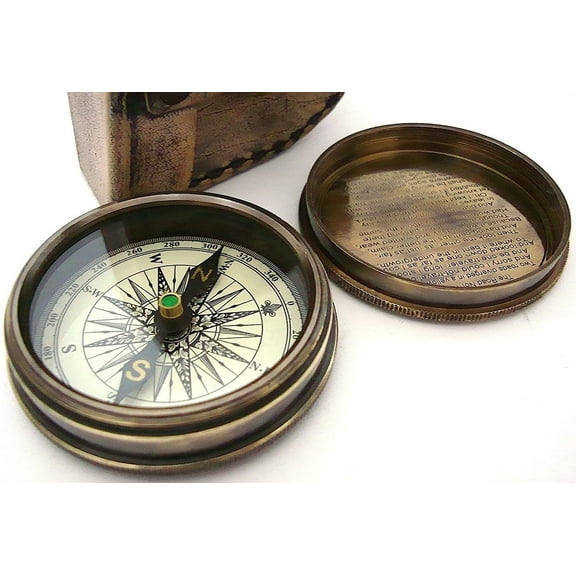 Robert Frost Poem Compass-Pocket Compass w Leather Case