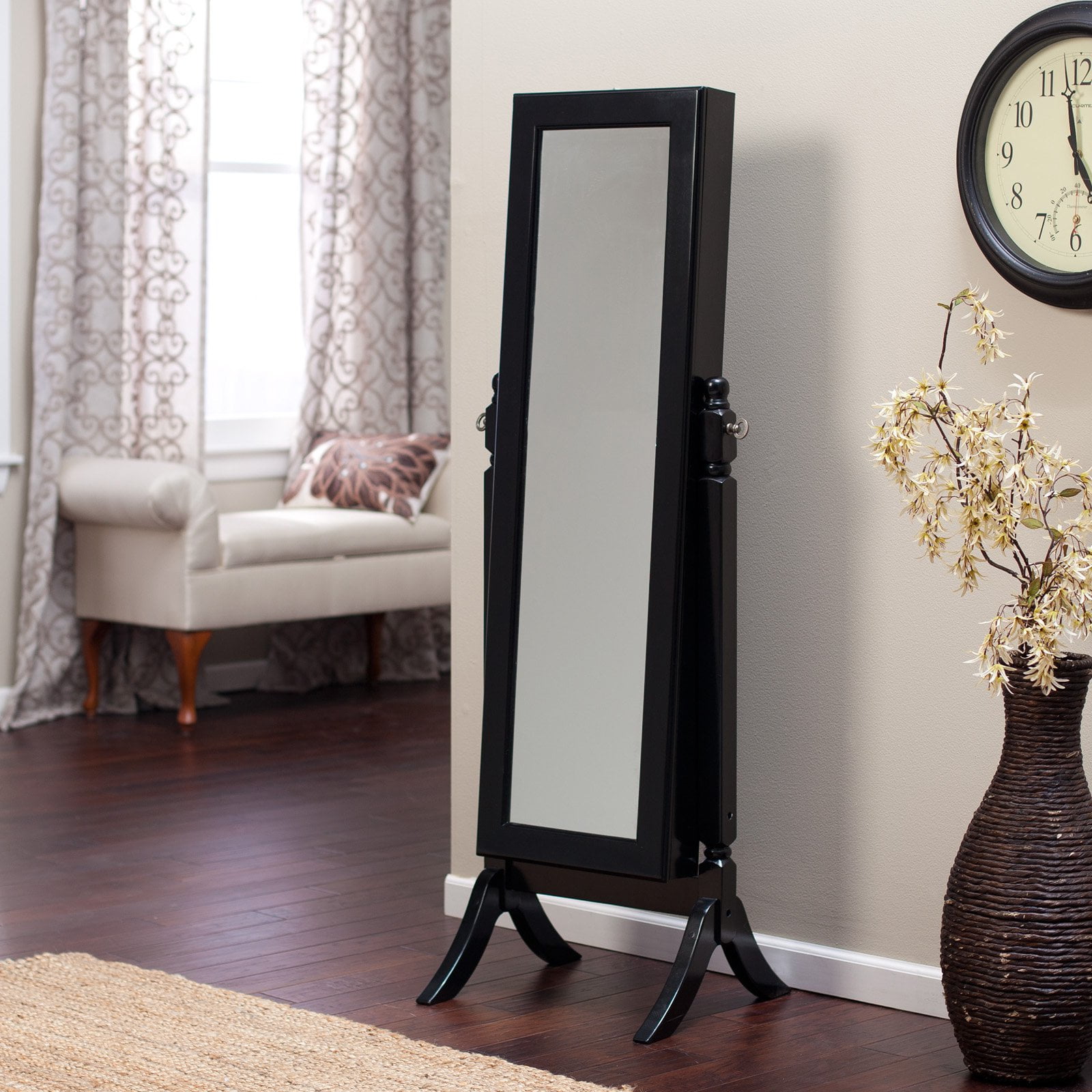 Heritage Jewelry Armoire Cheval Mirror High Gloss Black Com