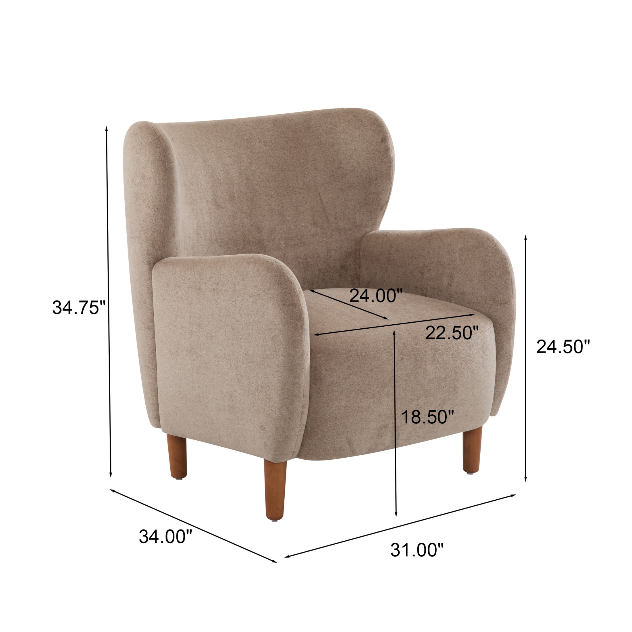 Bjorn Mid-Century Modern Wingback Club Chair with Velvet Upholstery and Solid Wood Legs, Camel