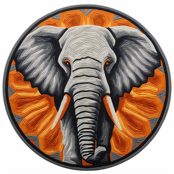 Grey Elephant Latch Hook Round Rug Kits for Beginner Needle Crochet Yarn Kits Embroidery Carpet Hook and Latch Kit Tapestry Christmas Home Decoration 45x45cm