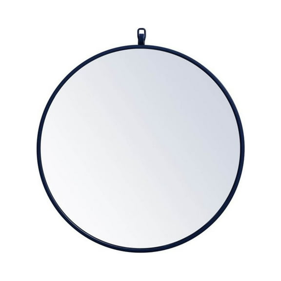 Midcentury Modern Metal Round Frame Mirror With Decorative Hook 21" - Blue