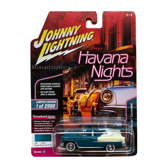JOHNNY LIGHTNING 1:64 HAVANA NIGHTS - 1955 CHEVROLET BEL AIR CONVERTIBLE (REGAL TURQUOISE POLY) JLCP7104-24