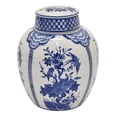 thumbnail image 2 of Decorative Jar with Lid, 10 Inch White Blue Japanese Floral Ceramic, 2 of 3
