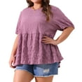 thumbnail image 2 of DARING DIVA Women's Plus Babydoll Crew Neck Flowy Blouse L Purple, 2 of 6