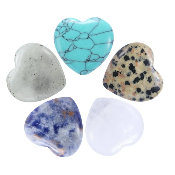 5Pcs Heart Stone Quartz, Heart Worry Stones for Balancing Worry Bulk White,Green,Black White,Moonstone,Blue