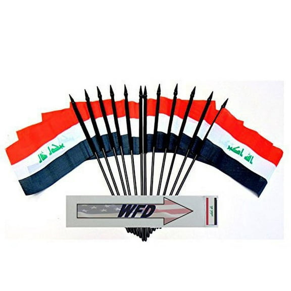 Pack of 12 4"x6" Iraq Polyester Miniature Desk & Little Table Flags, 1 Dozen 4"x 6" Iraqi Small Mini Hand Waving Stick Flags (Flags Only)