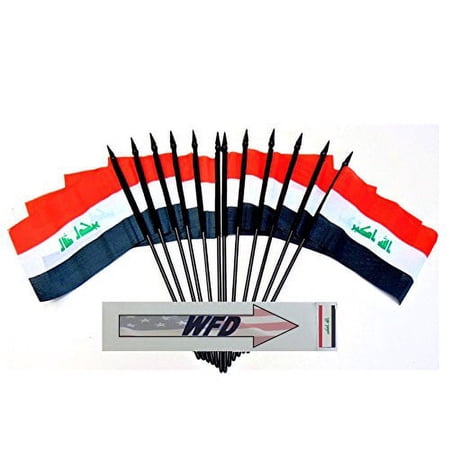 Pack of 12 4"x6" Iraq Polyester Miniature Desk & Little Table Flags, 1 Dozen 4"x 6" Iraqi Small Mini Hand Waving Stick Flags (Flags Only)