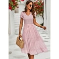 thumbnail image 4 of YNIQUE Women's Summer Floral Dress V Neck Short Sleeve A-Line Casual Mid Length Dress, 4 of 6